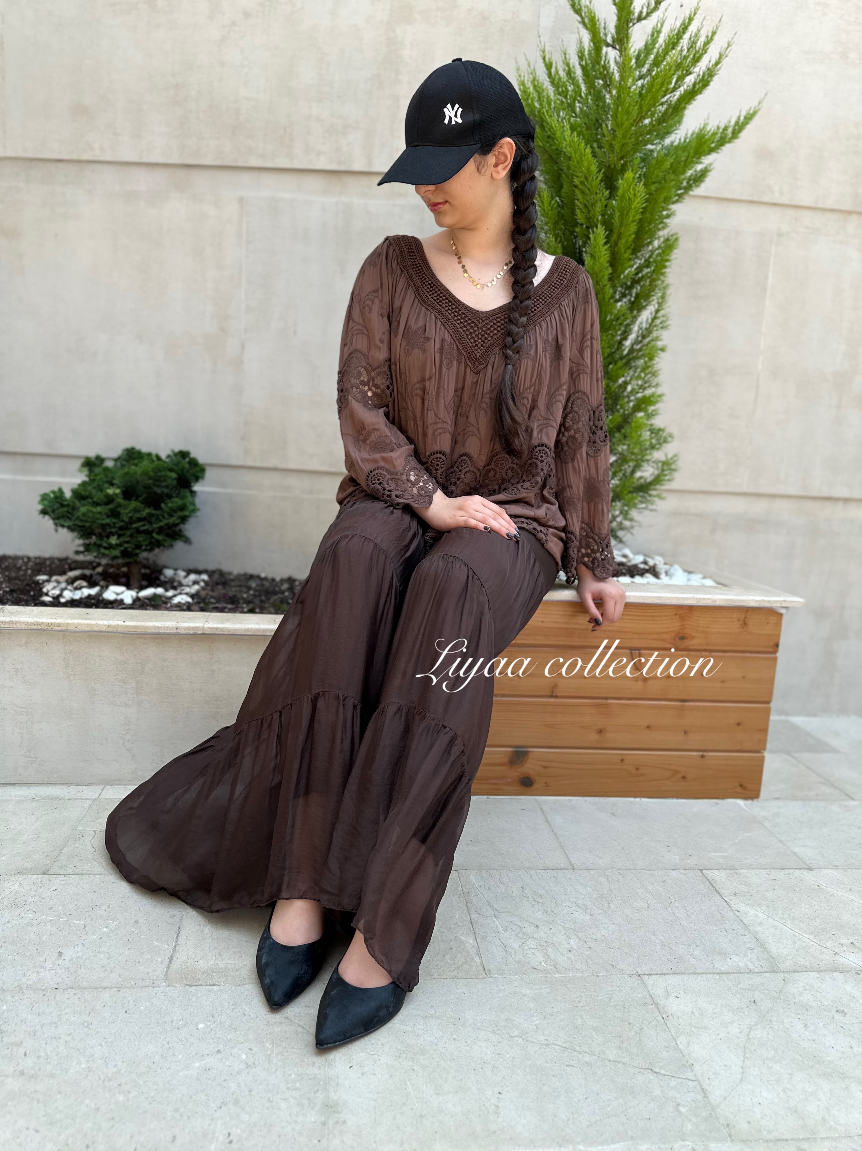 شلوار سیلک ابریشم قهوه ای